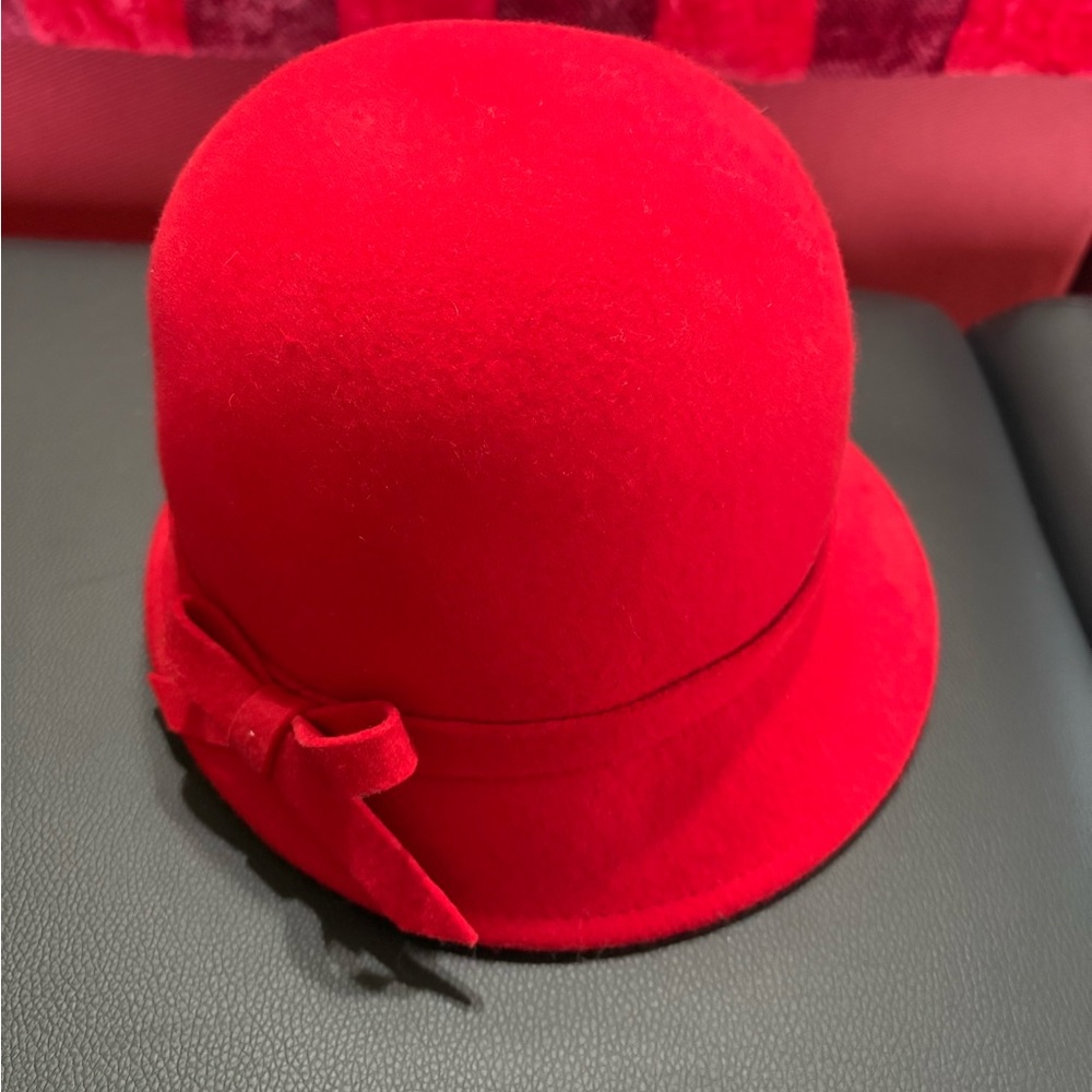 Sakkas Bold Red Women's Hat with Bow Accent 100% Wool